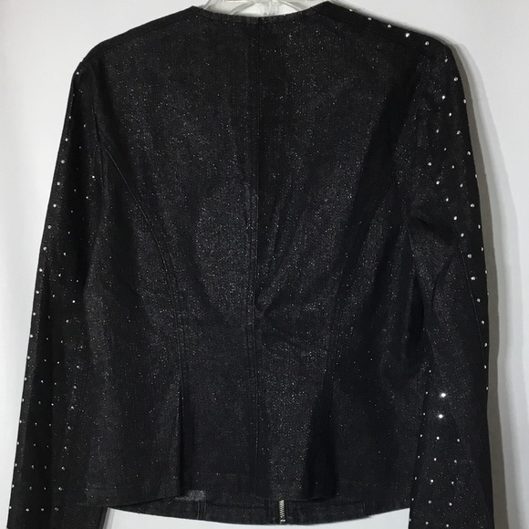 Ruby Rd Black Silver Studded Metallic Sheen Jacket - Picture 4 of 4